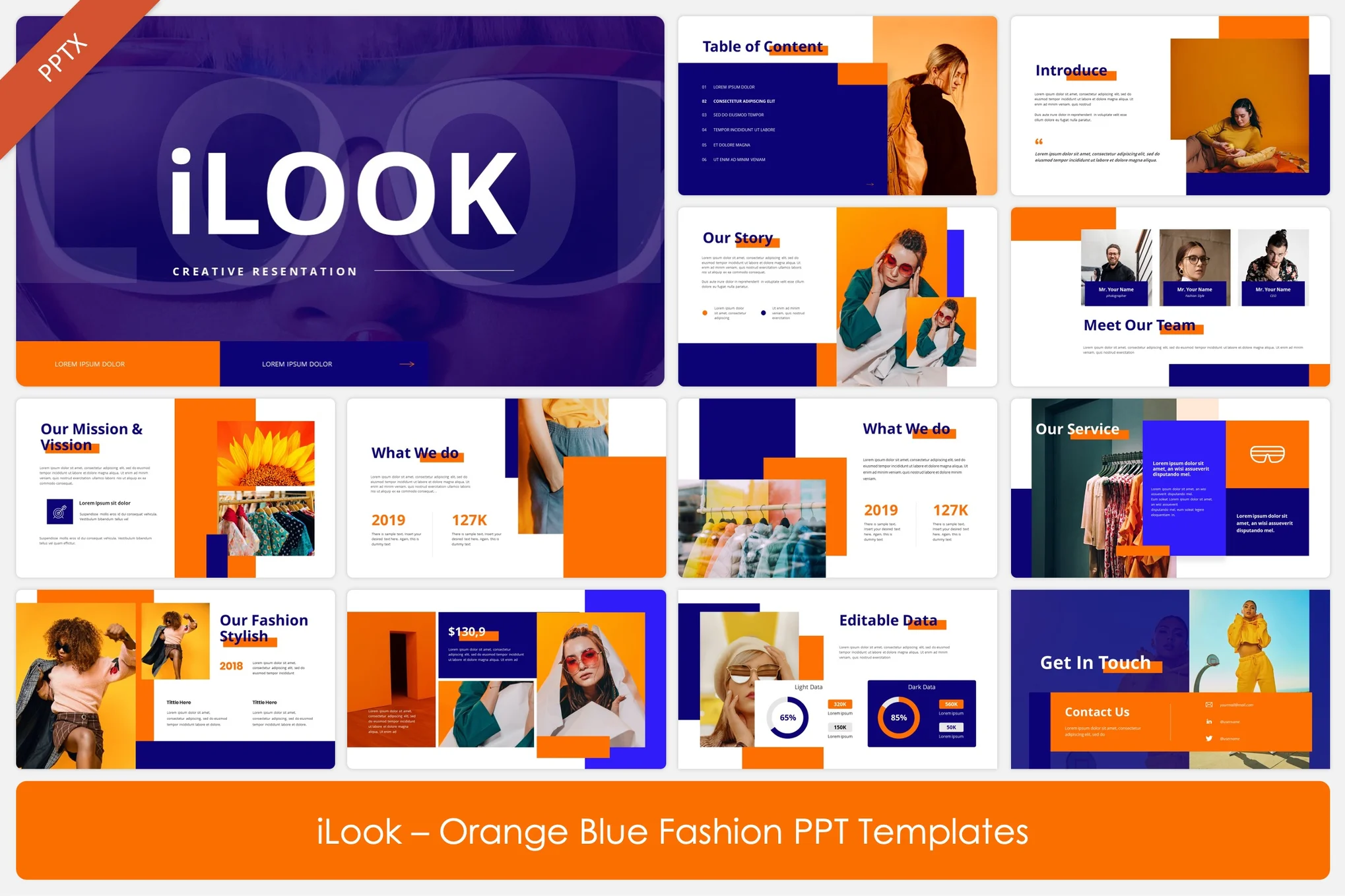 iLook - Orange Blue Fashion PPT Templates