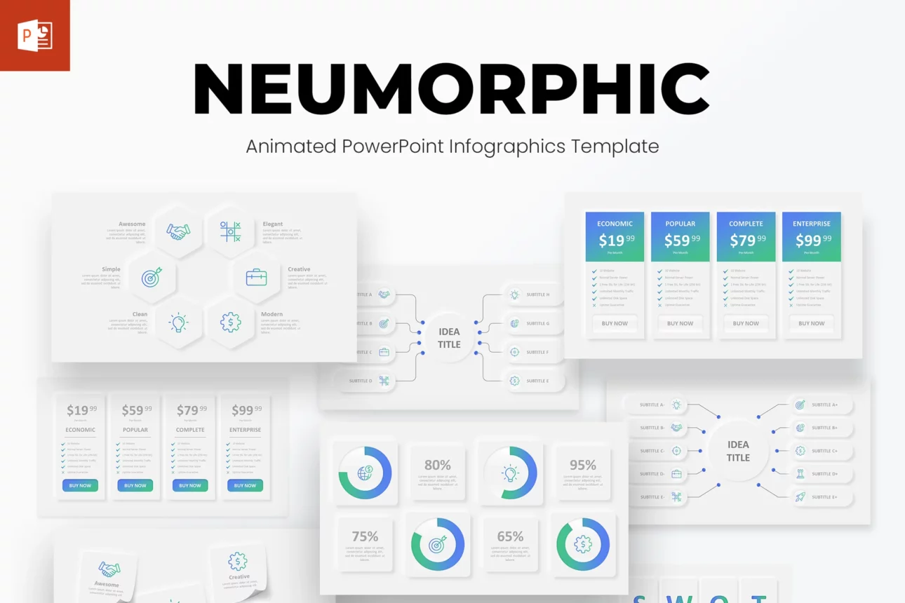 Neumorphic Animated PowerPoint Template Designs