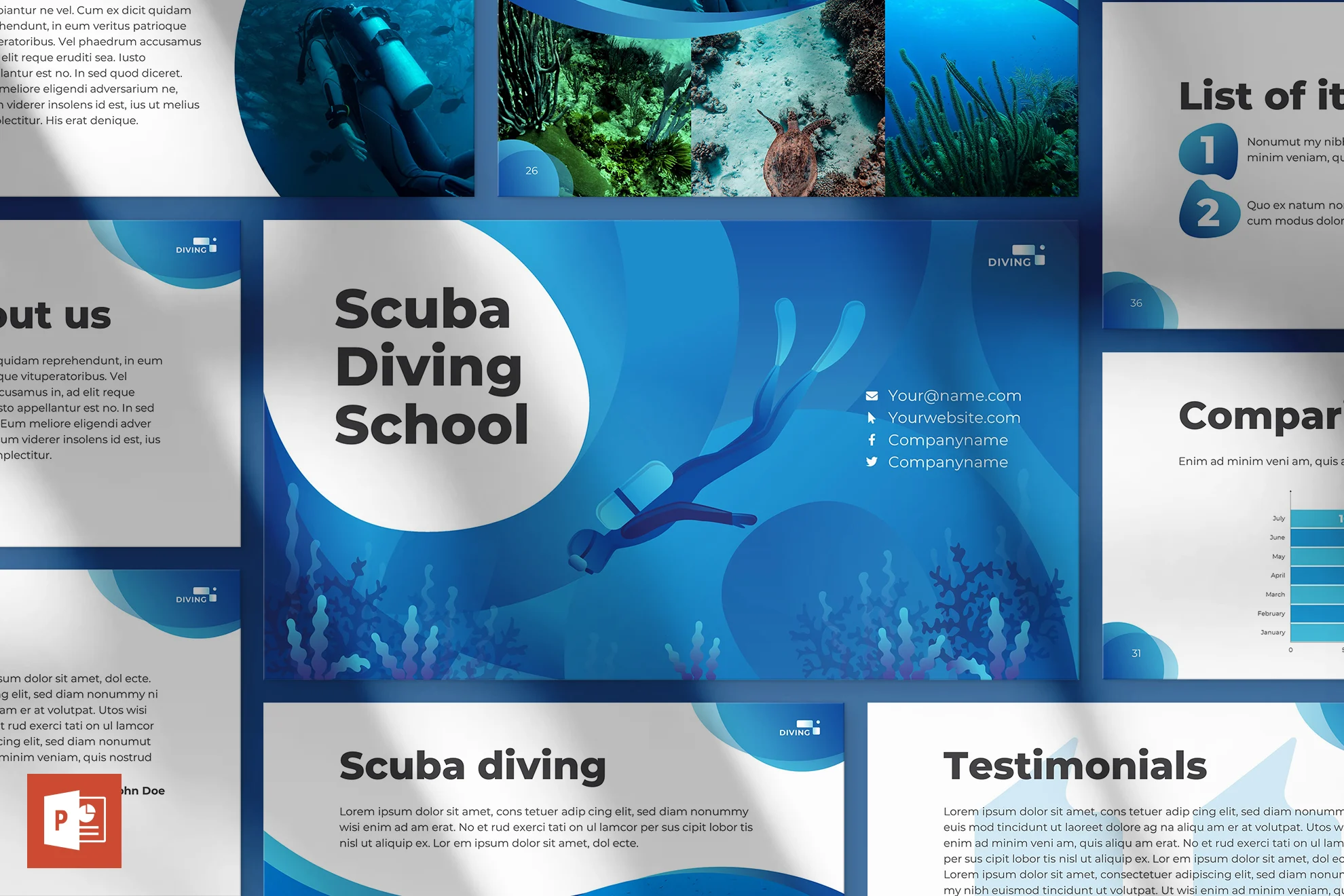 54 Diving School PowerPoint Presentation Template