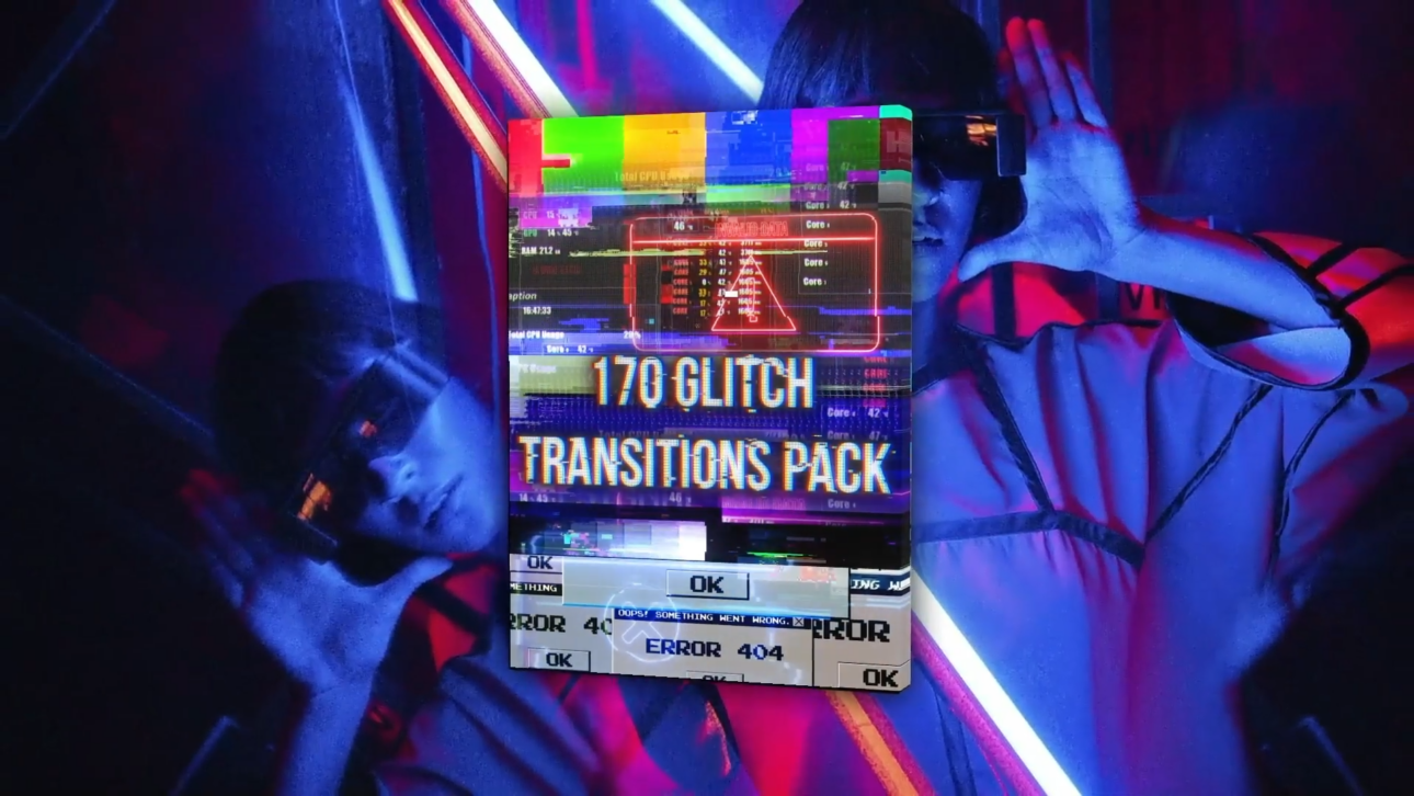 170 Glitch Transitions Pack | MOGRT