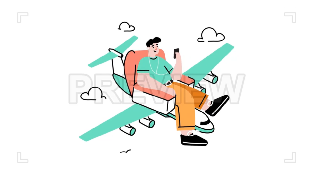 Man Traveling By Plane Cartoon Loop