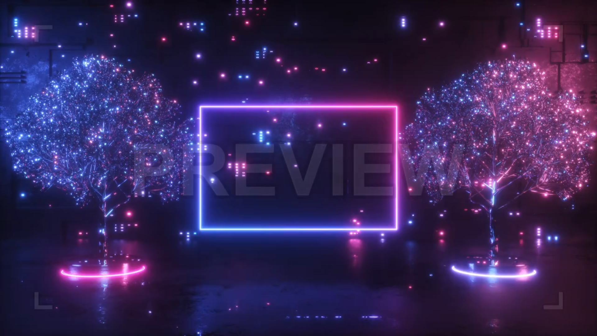 Glowing Digital Trees And Neon Frame