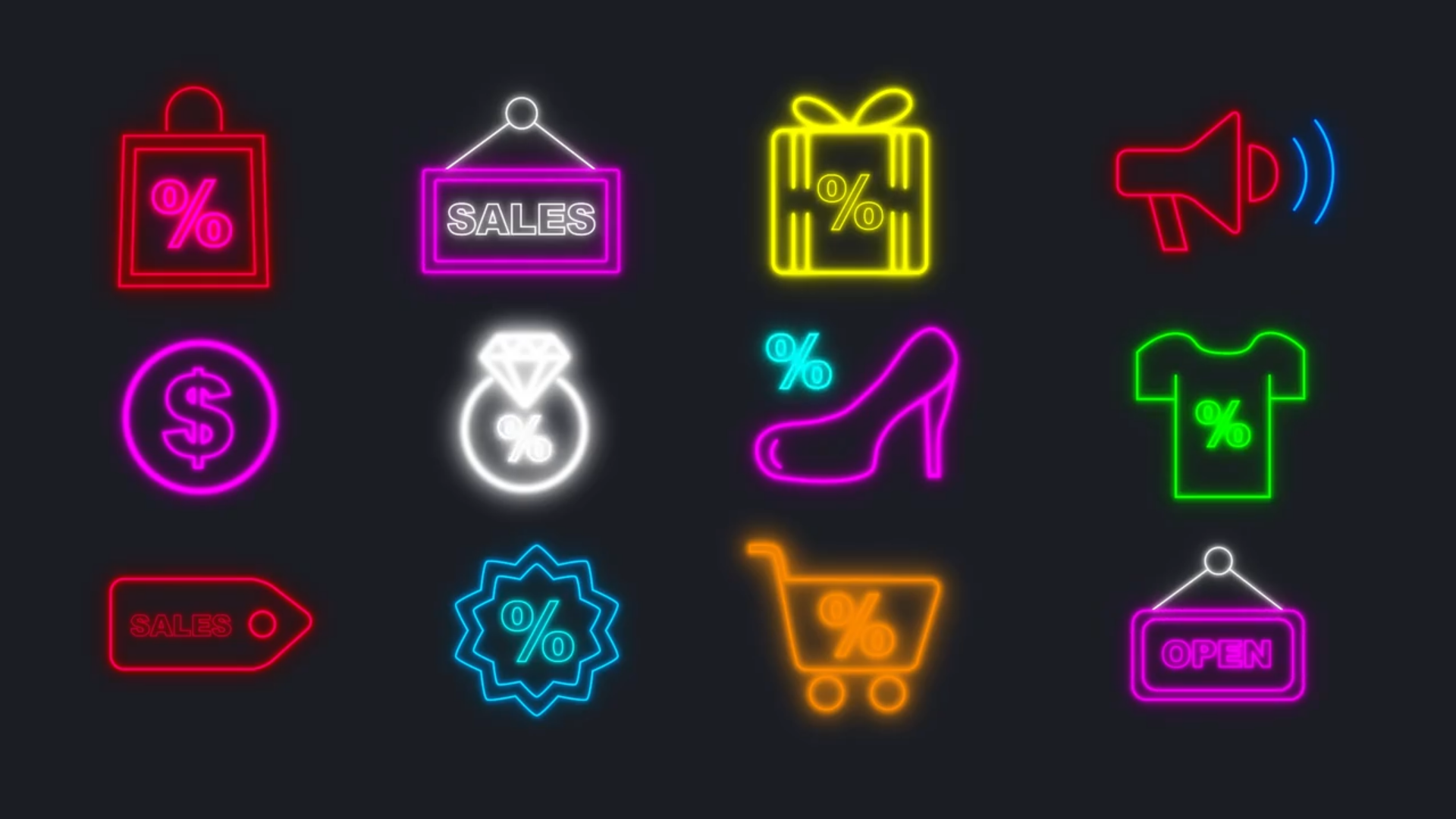 Black Friday Neon Icons