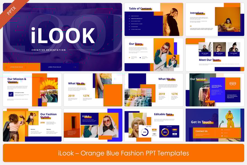 145 iLook - Orange Blue Fashion PPT Templates