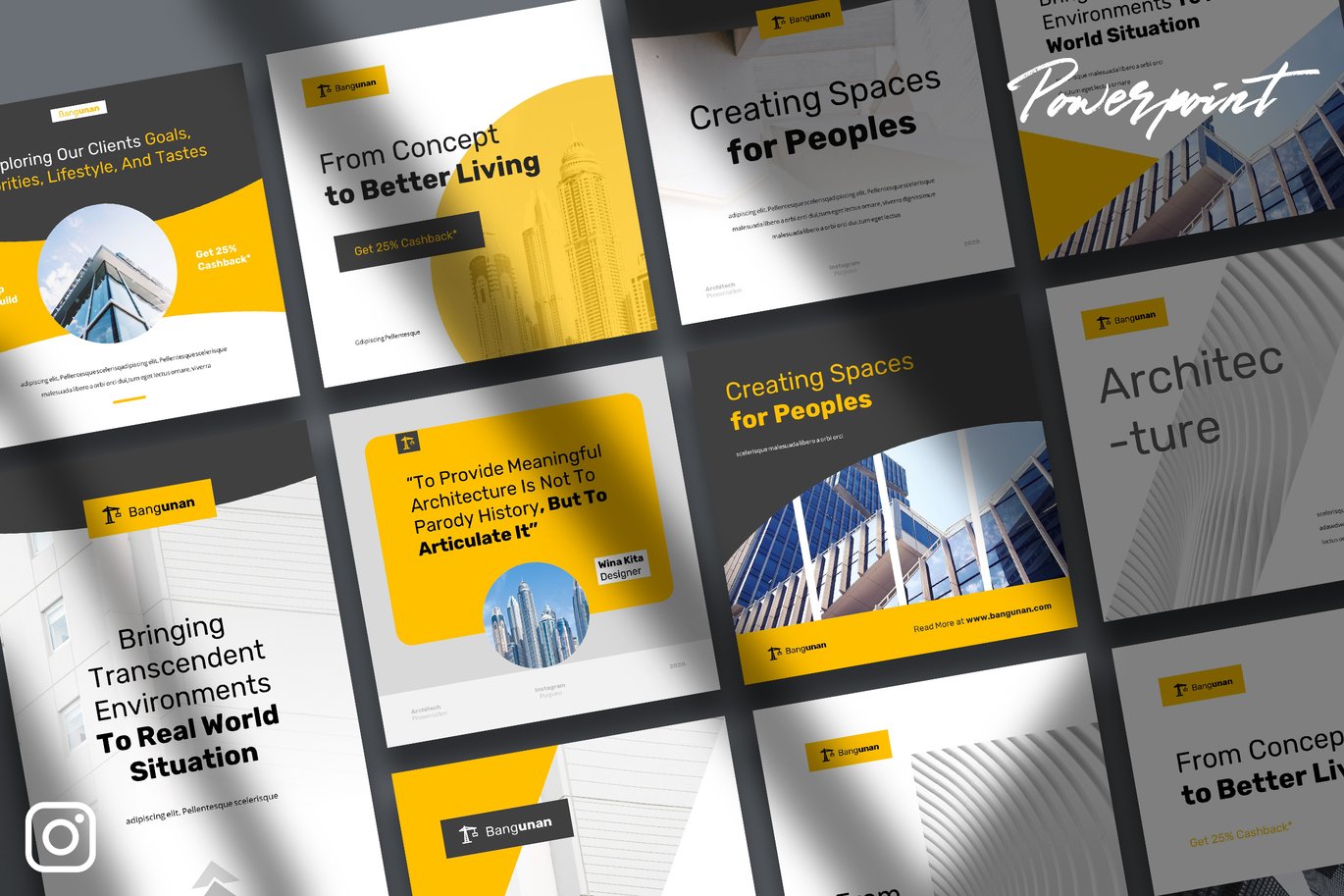 22 Bangunan - Architecture Instagram Kit Powerpoint