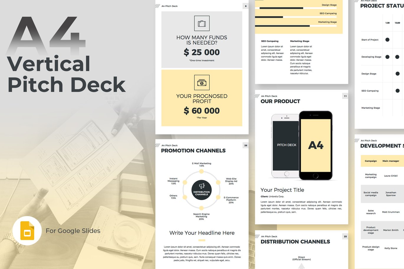 Pitch Deck - A4 Vertical Google Slides Template