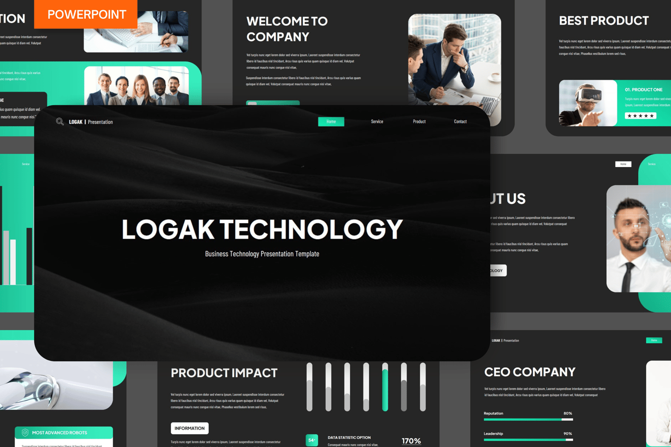 186 Modern Black Green Technology Business Profile PPT