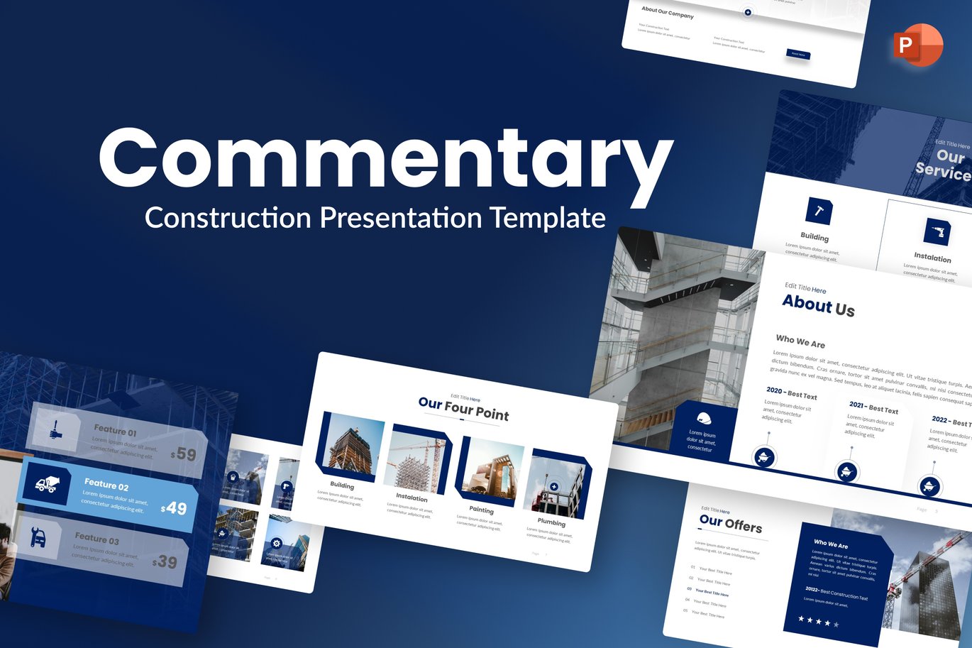 Commentary Blue Dynamic Construction PowerPoint