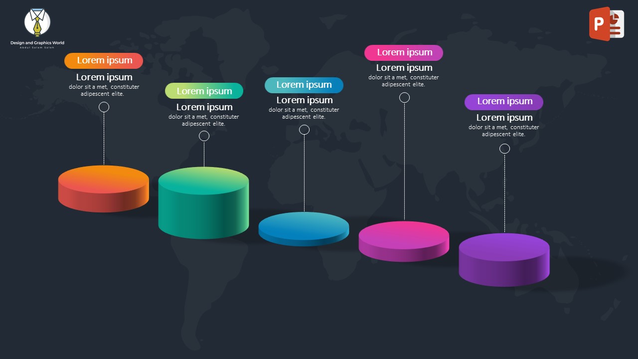 انفوجرافيك خمس خيارات متحركة في برنامج بوربوينت