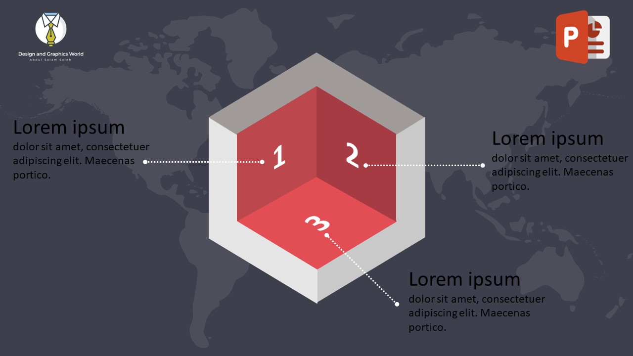انفوجرافيك ثلاث خيارات ثري دي متحركة في برنامج بوربوينت