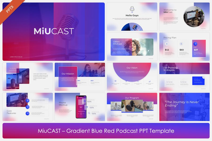 MiuCAST - Gradient Blue Red Podcast PPT Template