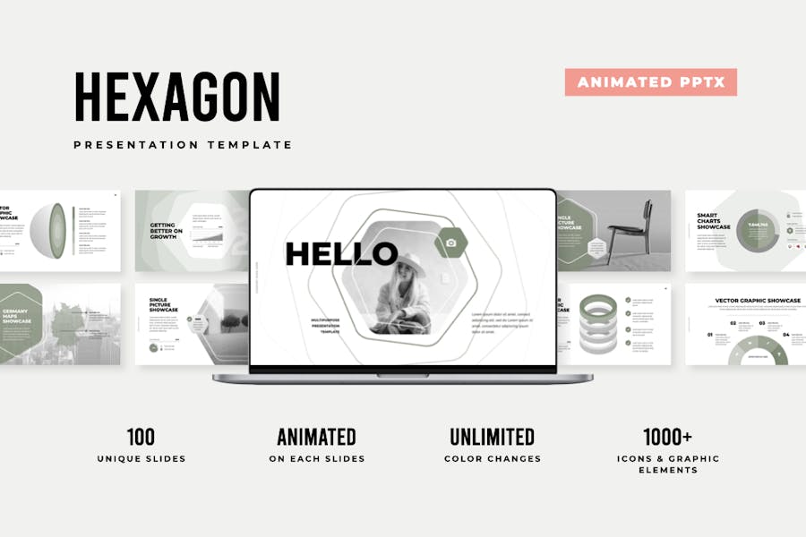 100 Hexagon Animated PowerPoint Template