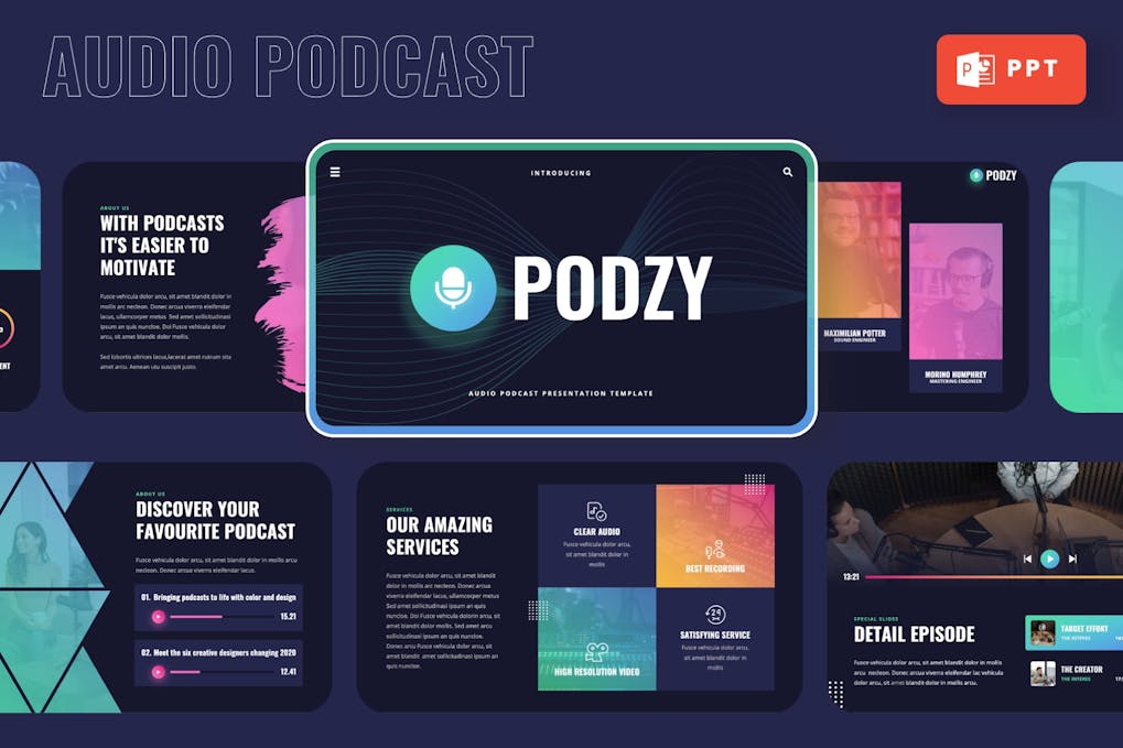 197 PODZY - Audio Podcast Powerpoint Template