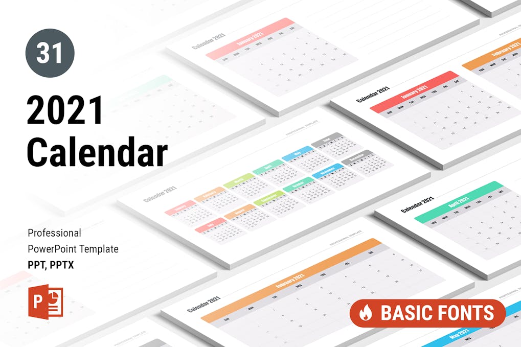 201 Calendar 2021 for PowerPoint