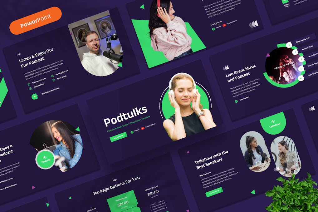 196 Podcast & Radio Station PowerPoint Template