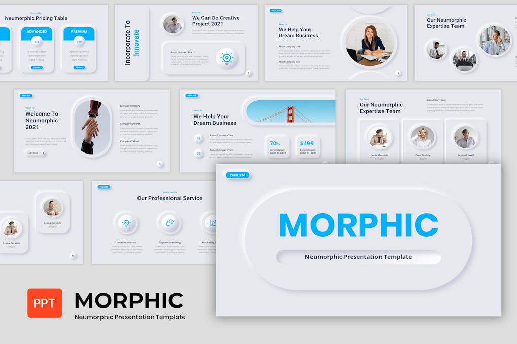 180 Neumorphic Presentation PowerPoint Template
