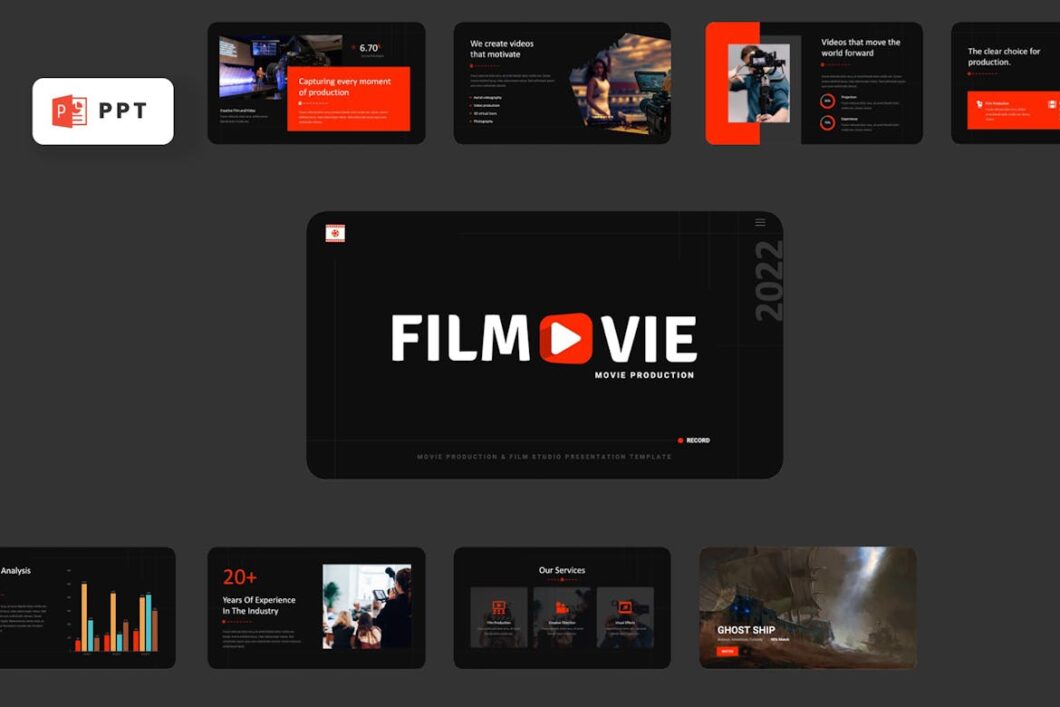 90 FILMOVIE - Movie Production Powerpoint Template