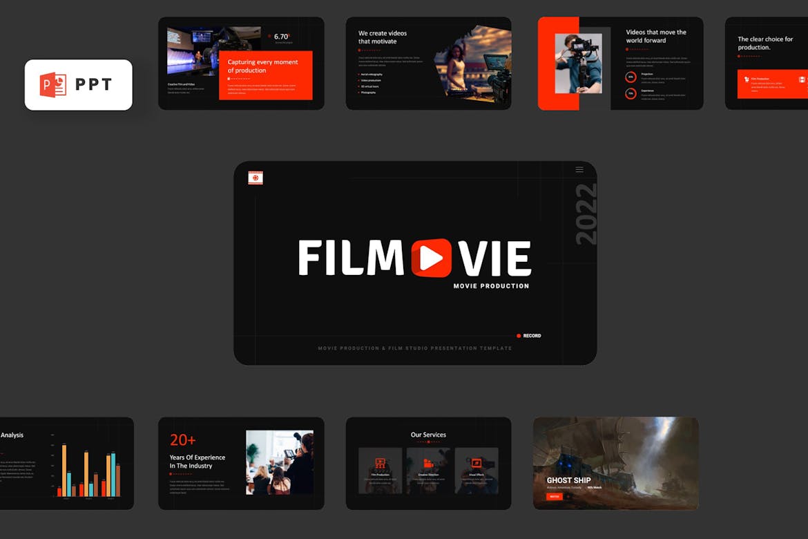 90 FILMOVIE - Movie Production Powerpoint Template