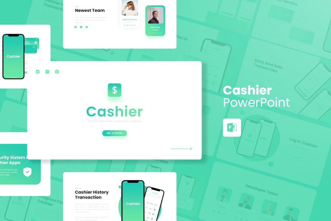 22 Cashier - Payment Mobile Apps PowerPoint Template