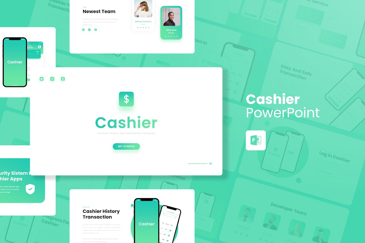 Cashier - Payment Mobile Apps PowerPoint Template