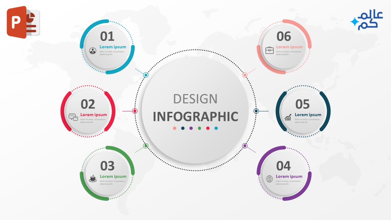 تصميم ستة خيارات انفوجرافيك متحركة في برنامج بوربوينت