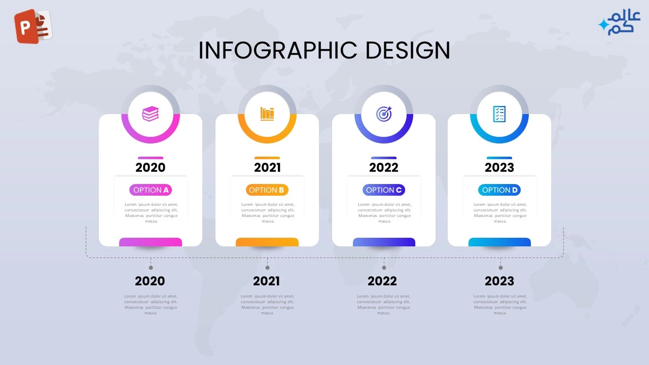 كيفية تصميم أربعة خيارات انفوجرافيك احترافية في برنامج بوربوينت أربعة خيارات انفوجرافيك احترافية في برنامج بوربوينت