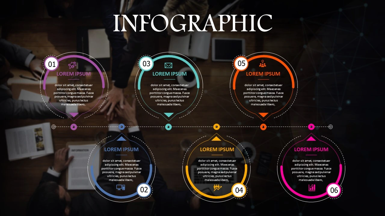 عرض تقديم2ي1 (1) تصميم انفوجرافيك ستة خيارات مميزة في برنامج بوربوينت