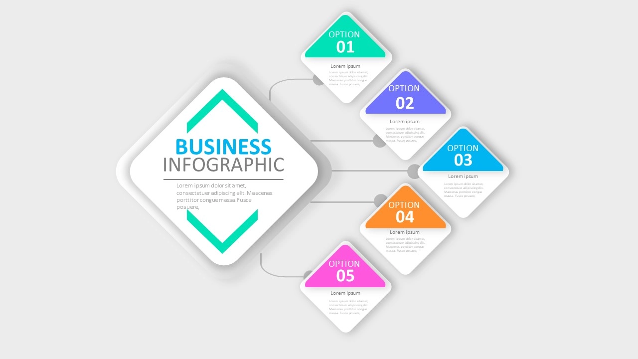 انفوجراف مربعات خمس خيارات انفوجرافيك خمسة خيارات احترافية مميزة في برنامج بوربوبيت للمشاريع