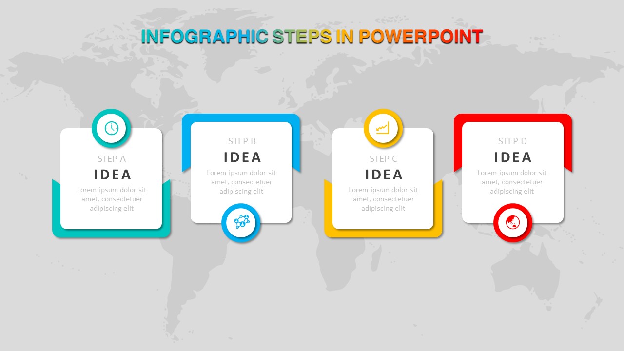 انفوجرافيك أربع خطوات في بوربوينت انفوجرافيك أربعة خيارات احترافية مميزة في برنامج بوربوبيت للمشاريع