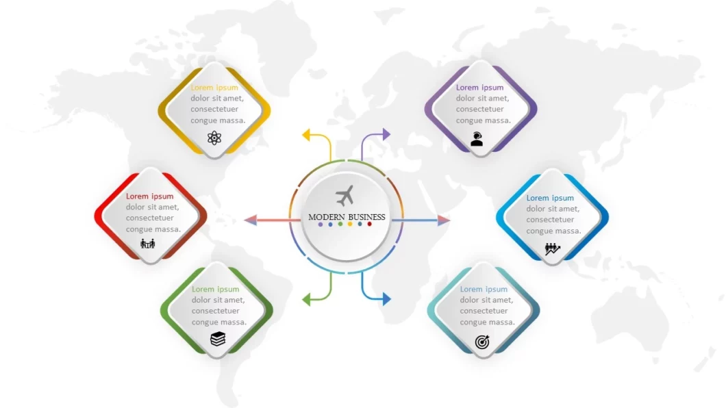 انفوجرافيك ستة خيارات احترافية مميزة للمشاريع في برنامج بوربوينت