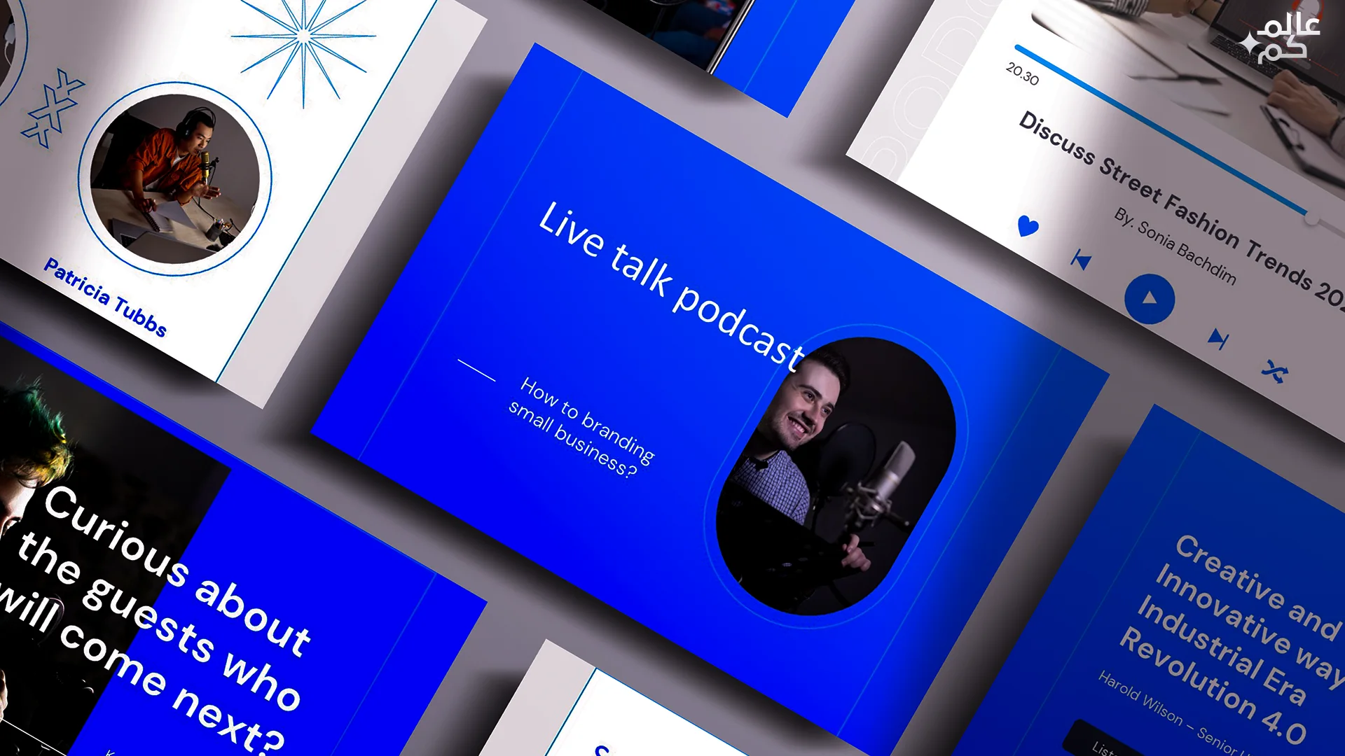 المصغرة (1) قالب بوربوينت 12 شريحة لبود كاست الانستغرام مع ملحقات تصميم مميزة وشرائح انفوجرافيك احترافية وثيمات لونية