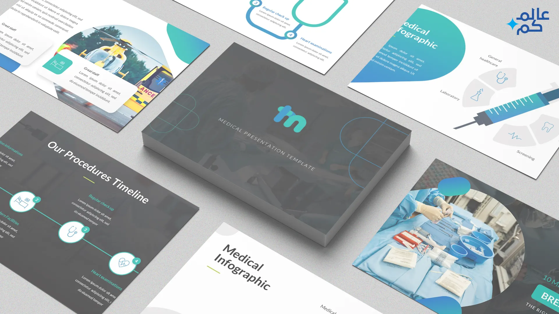 المصغرة (19) قالب بوربوينت36 شريحة طبية للرعاية الصحية مع ملحقات تصميم وثيمات لونية مميزة وشرائح انفوجرافيك