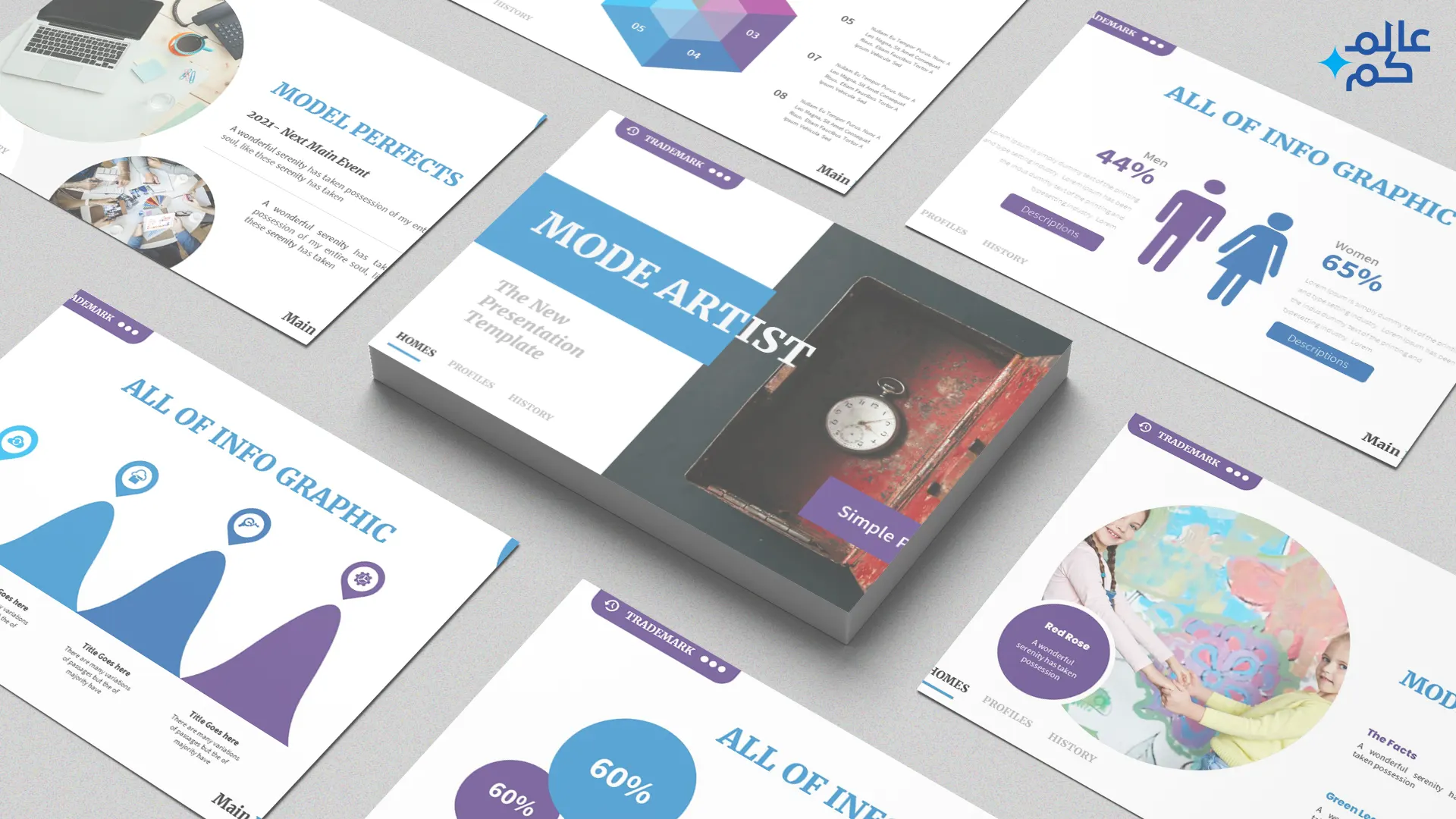 المصغرة (20) قالب بوربوينت150 شريحة للتطور والعمل الإبداعي مع ملحقات تصميم وثيمات لونية مميزة وشرائح انفوجرافيك