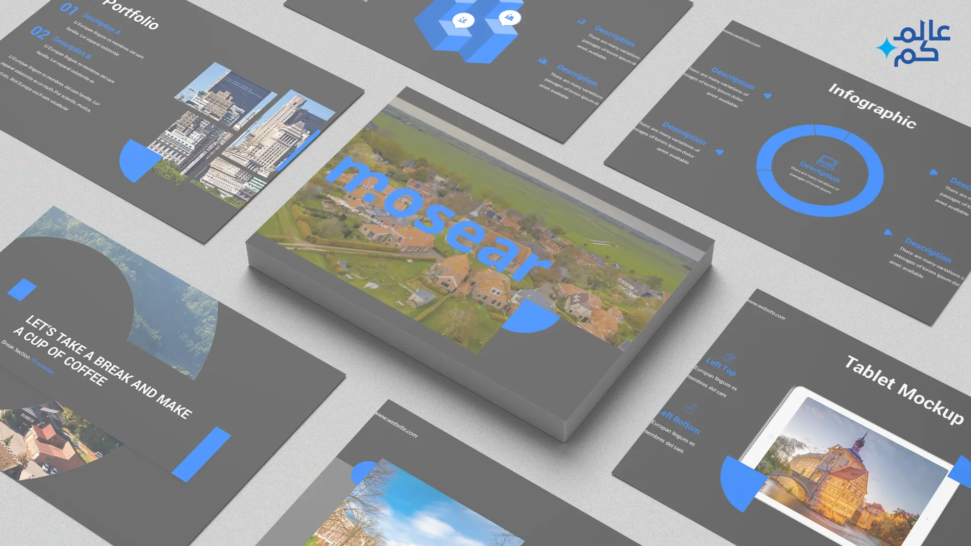 المصغرة (21) قالب بوربوينت360 شريحة عن أماكن وآثار تاريخية مع ملحقات تصميم وثيمات لونية مميزة وشرائح انفوجرافيك