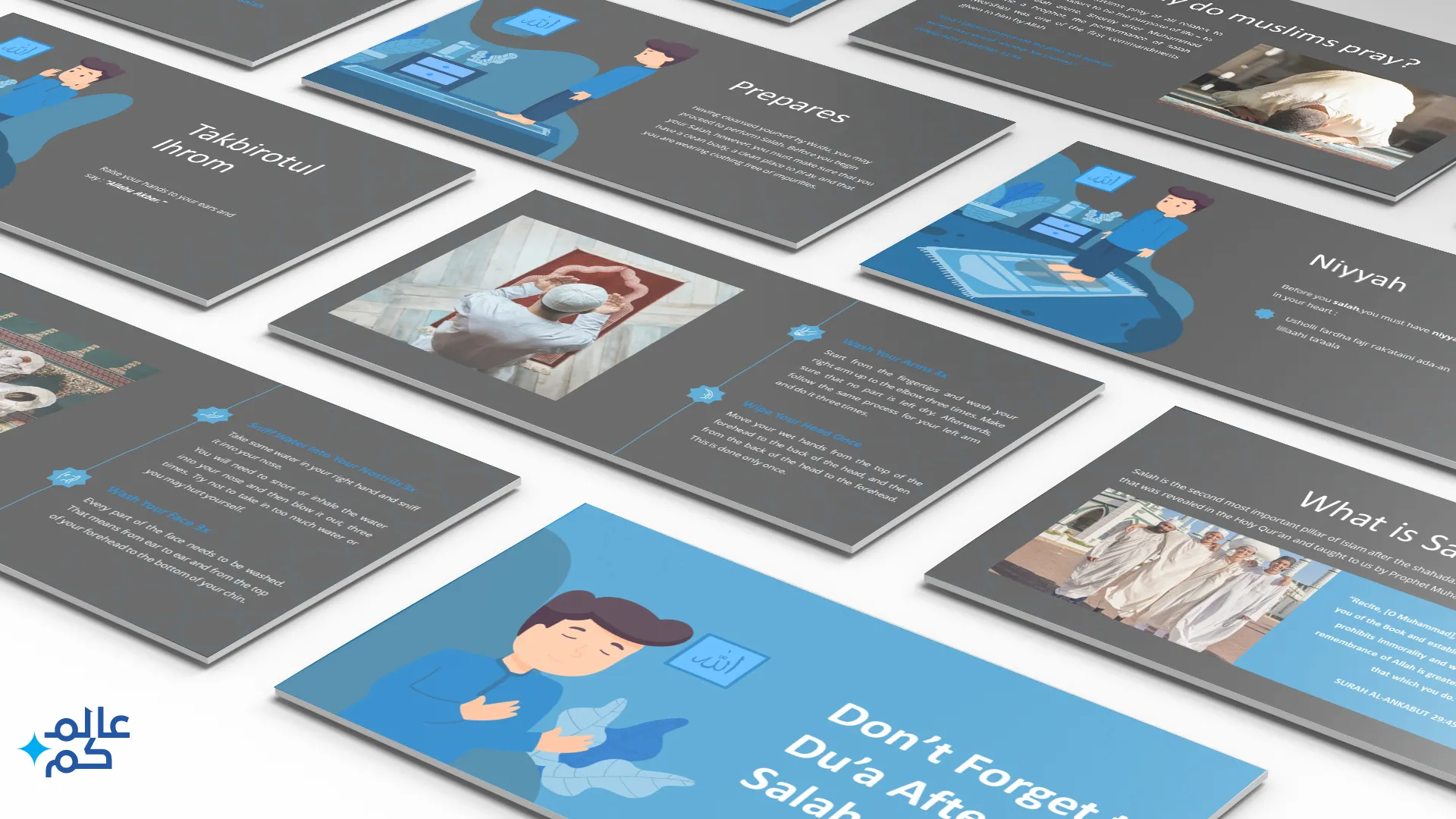 المصغرة (12) قالب بوربوينت 560 شريحة لدروس عن كيفية تعليم الصلاة مع ملحقات تصميم وثيمات لونية مميزة