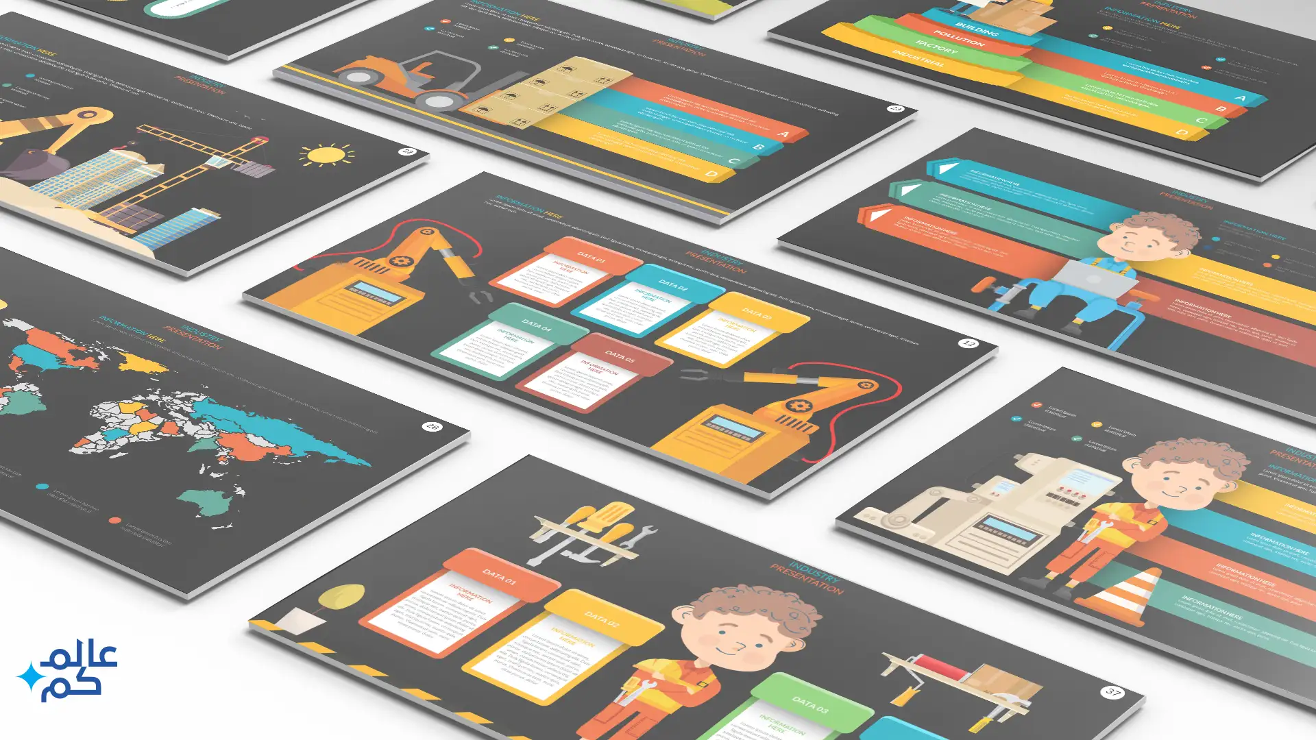 المصغرة (8) قالب بوربوينت740 شريحة لدروس تعليمية عن الصناعة مع ملحقات تصميم وثيمات لونية مميزة