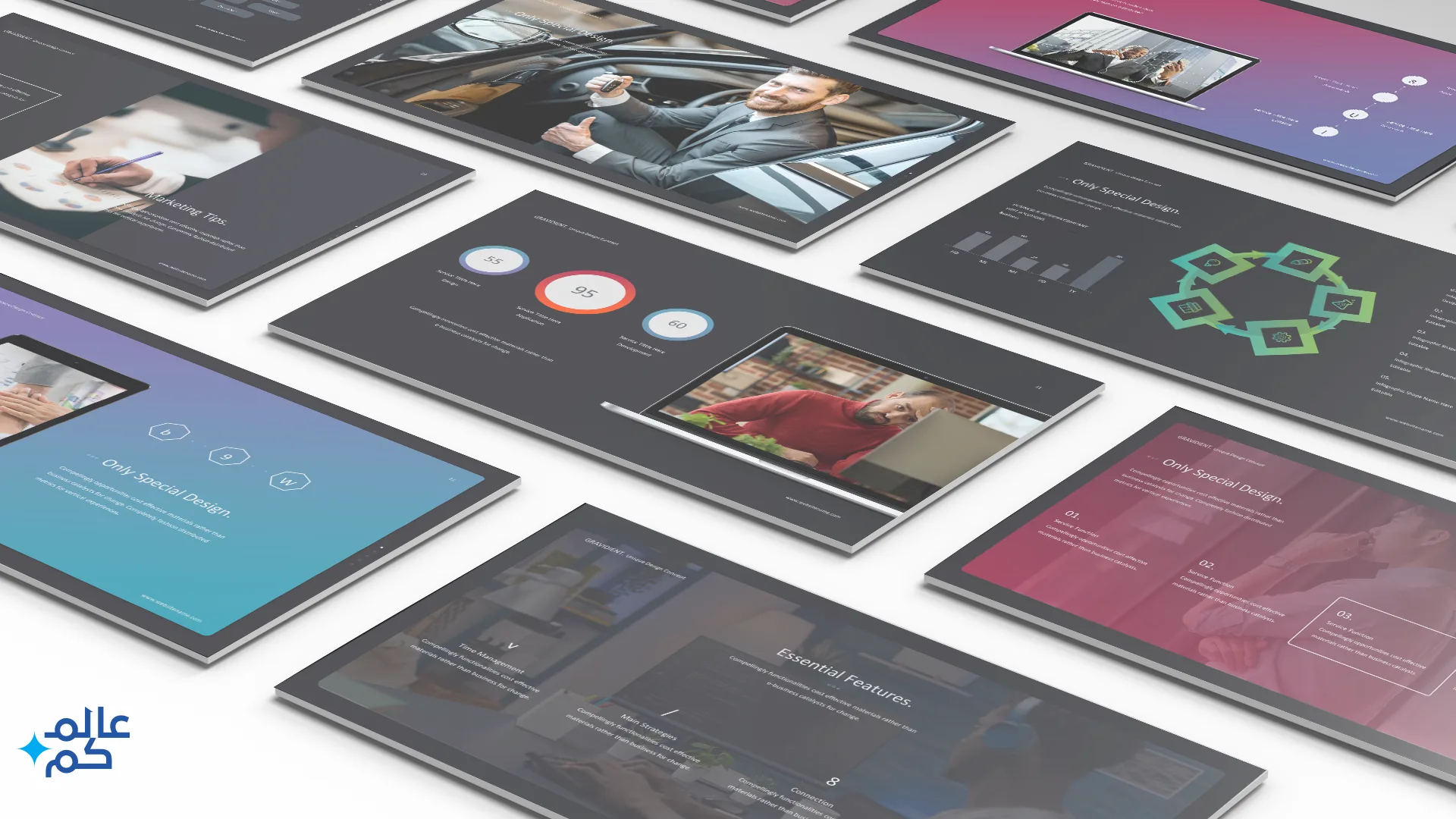 المصغرة (4) قالب بوربوينت 103 شريحة لدروس تعليمية للمشاريع الاحترافة مع ملحقات تصميم وشرائح انفوجرافيك متميزة وثيمات لونية