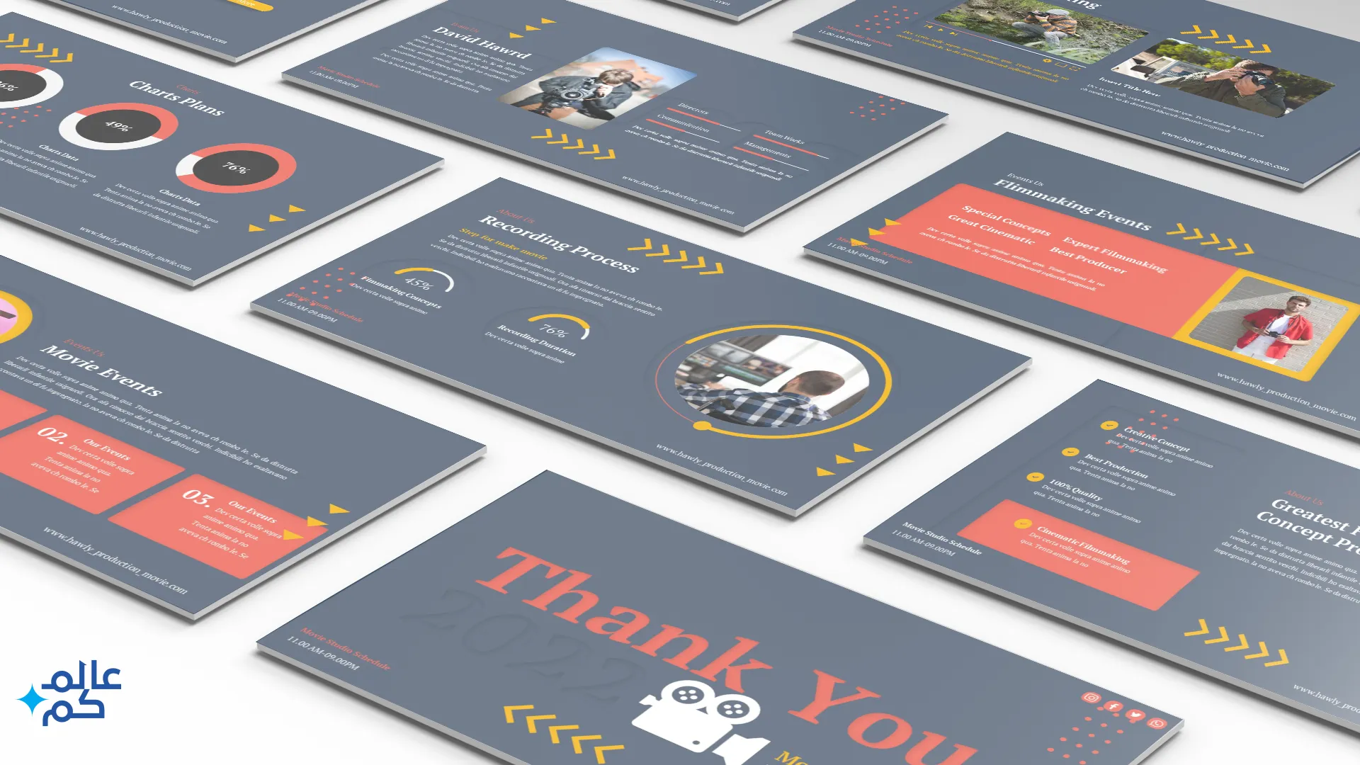 المصغرة (5) قالب بوربوينت 40 شريحة لدروس تعليمية عن كيفية إخراج الأفلام مع ملحقات تصميم وثيمات لونية مميزة