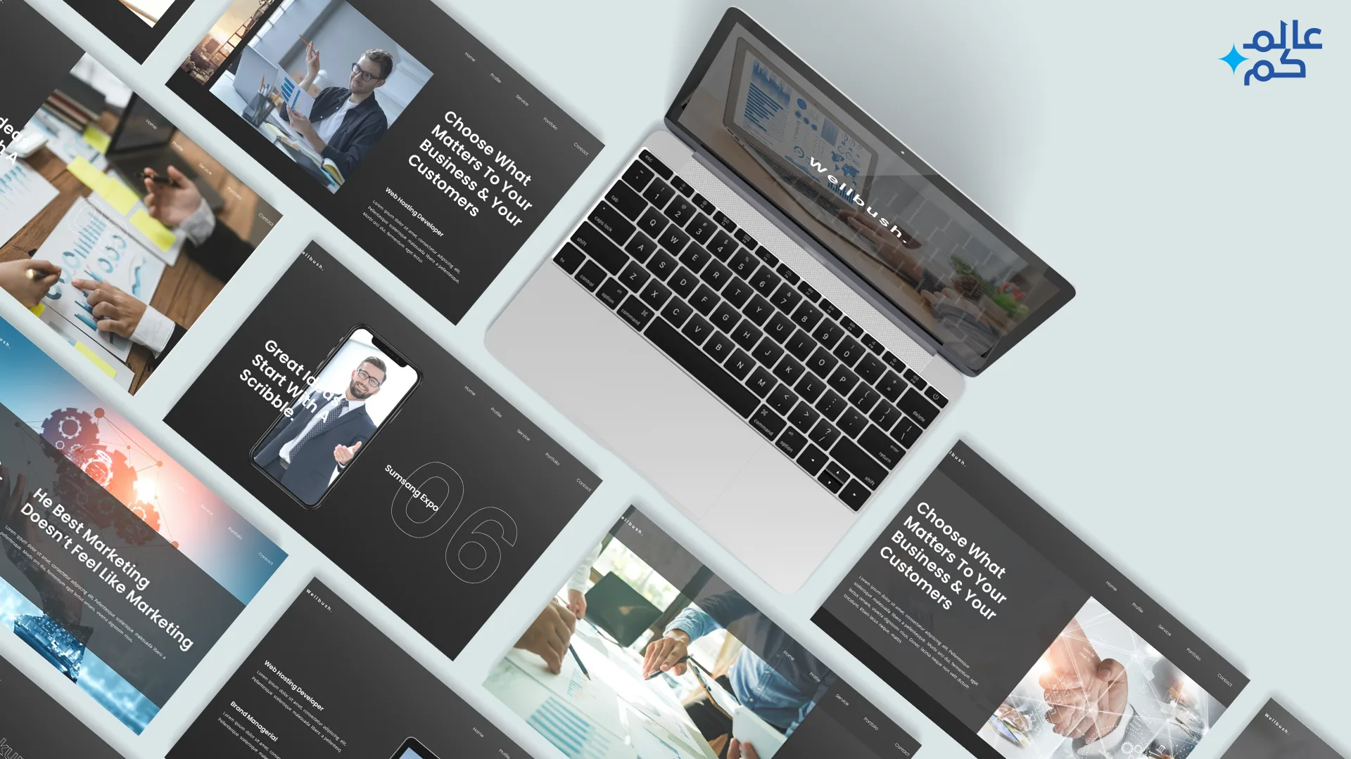 المصغرة قالب بوربوينت 31 شريحة لدروس عن أعمال البزنس مع ملحقات تصميم وشرائح انفوجرافيك و الثيمات اللونية المميزة