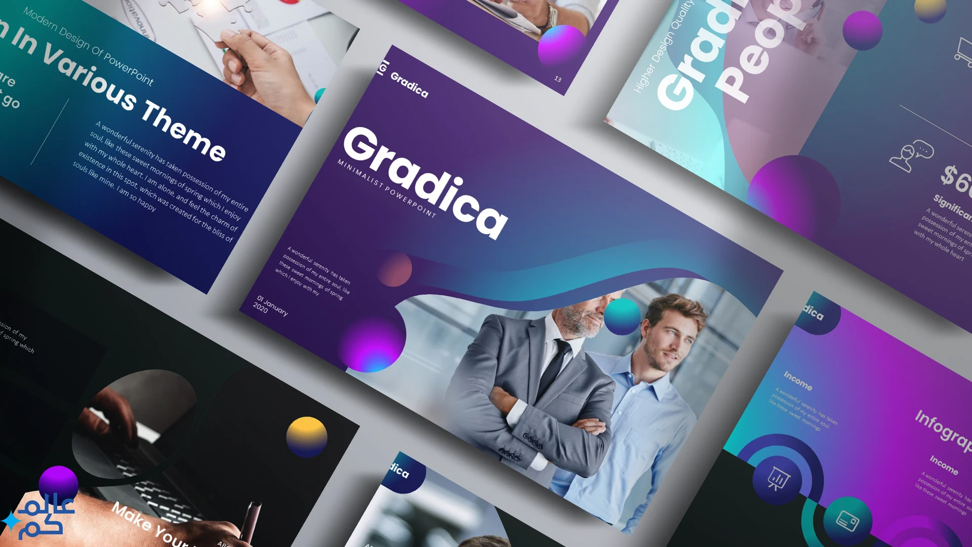 المصغرة (2) قالب بوربوينت 60 شريحة للمشاريع الاحترافية مع ملحقات تصميم متميزة وشرائح انفوجرافيك لعرض الأفكار مع أجمل الثيمات اللونية