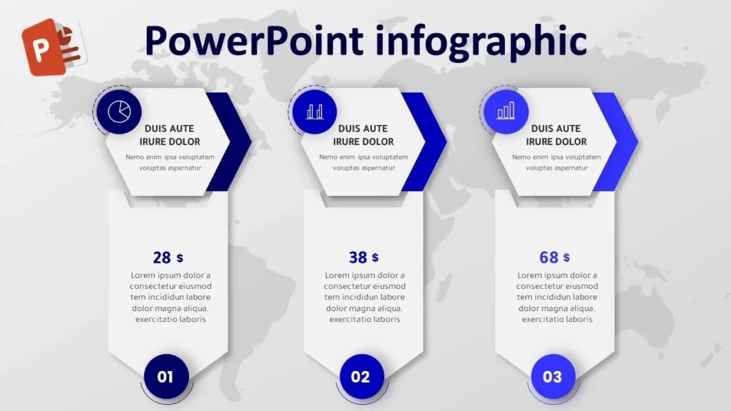 انفوجرافيك ثلاثة خيارات مميزة ومتحركة في برنامج بوربوينت