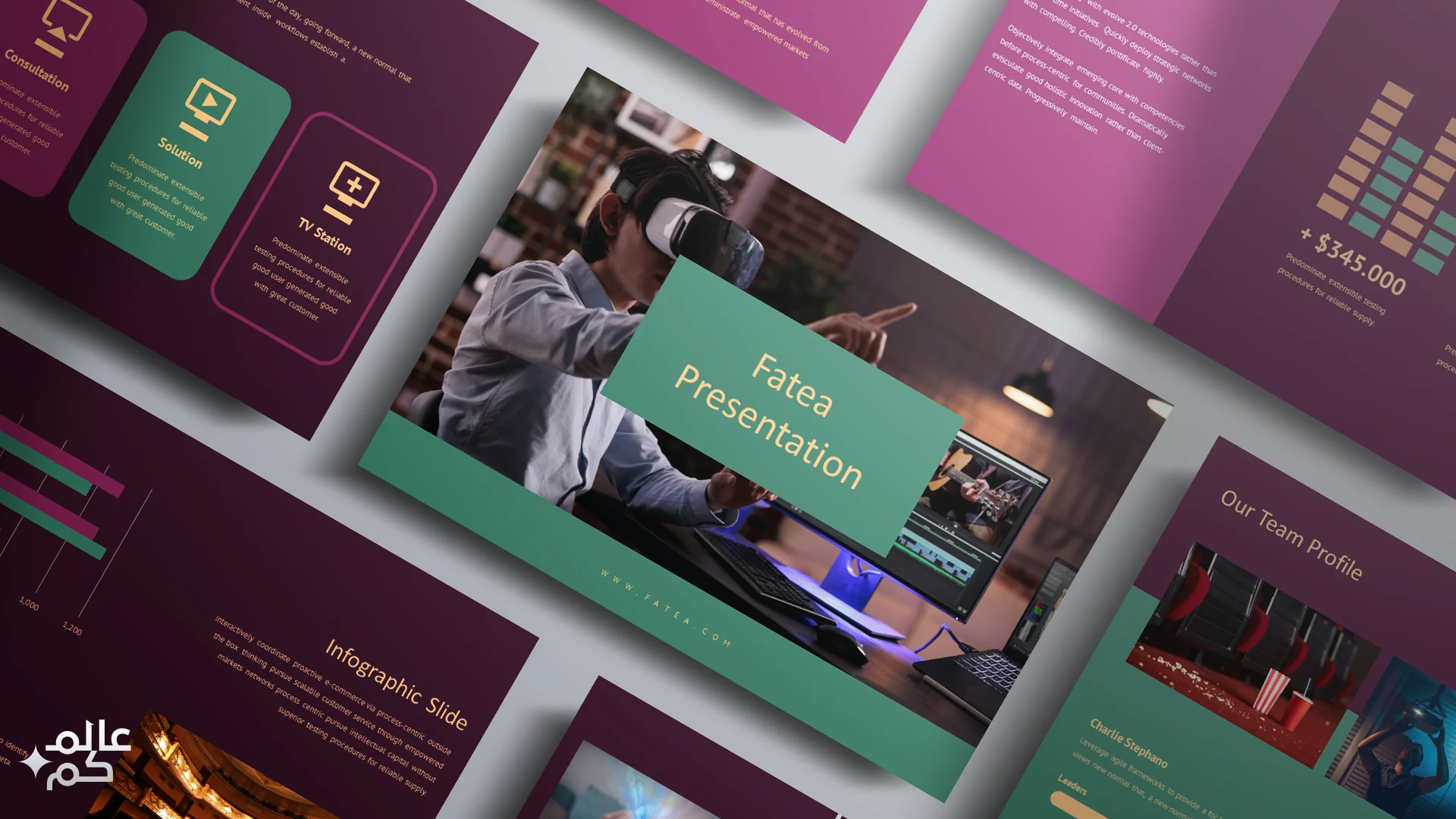 المصغرة (3) قالب بوربوينت 60 شريحة للمشاريع والأعمال والمحتوى المرئي مع ملحقات تصميم متميزة