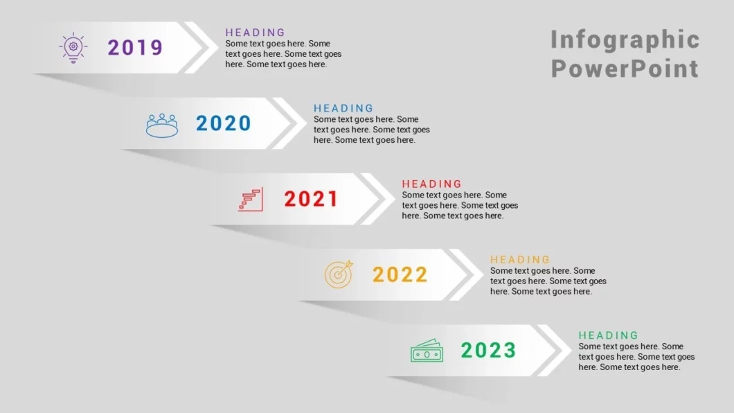 انفوجرافيك خمسة خيارات في برنامج بوربوينت مع التحريك