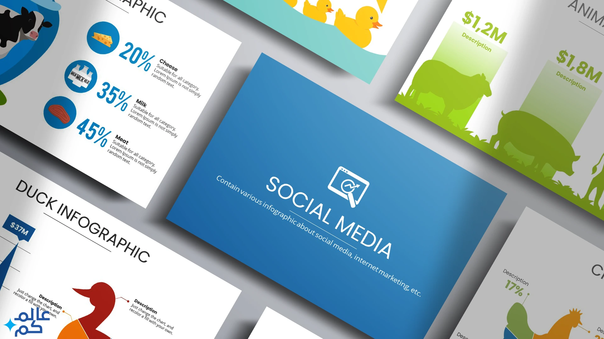 المصغرة (57) قالب بوربوينت 21 شريحة عن المزارع والمواشي مع ملحقات تصميم متميزة مع أجمل الثيمات اللونية ورسومات انفوجرافيك لعرض الافكار بشكل متميز