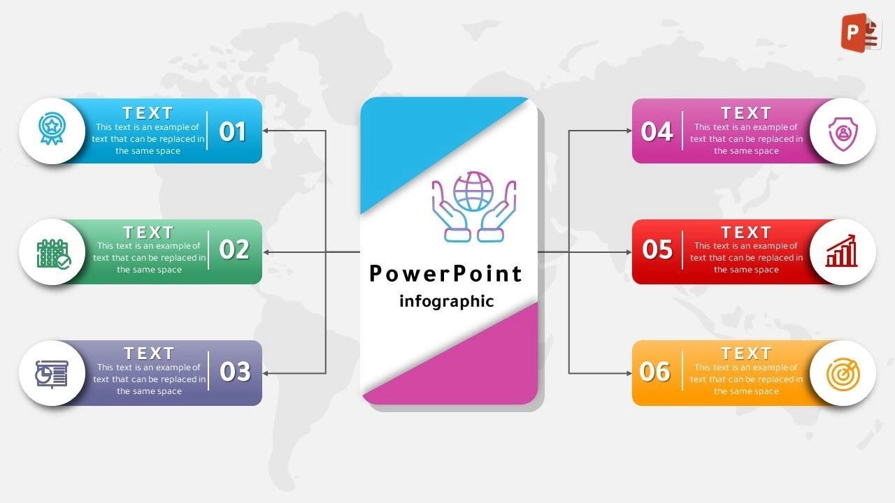 انفوجرافيك ستة خيارات متحركة في برنامج بوربوينت