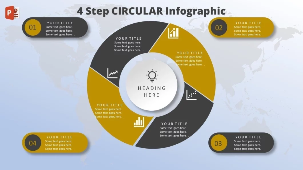 انفوجرافيك دائري أربعة خيارات في برنامج بوربوينت لعرض الأفكار