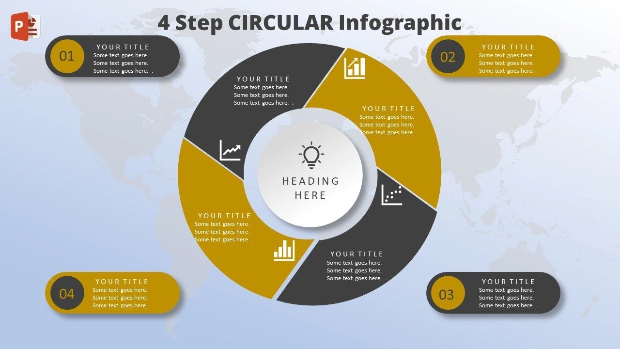 انفوجرافيك دائري أربعة خيارات في برنامج بوربوينت لعرض الأفكار