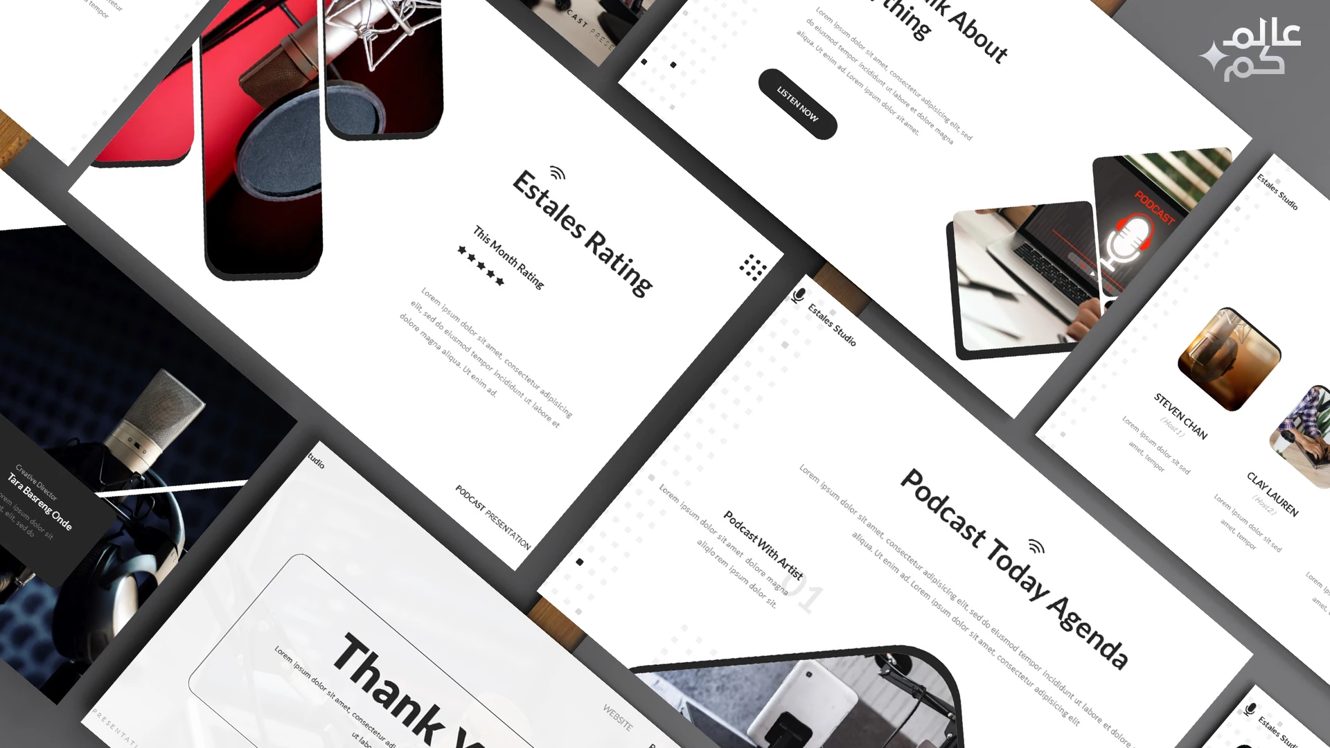 قالب بوربوينت 30 شريحة لتدريبات التعليق الصوتي مع ملحقات تصميم متميزة وشرائح انفوجرافيك لعرض الأفكار