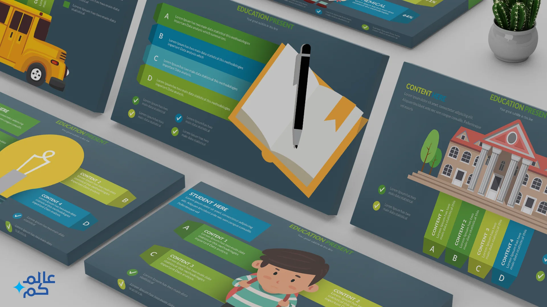 قالب بوربوينت 28 شريحة للمشاريع والدروس التعليمية مع ملحقات تصميم متميزة وشرائح انفوجرافيك لعرض الأفكار