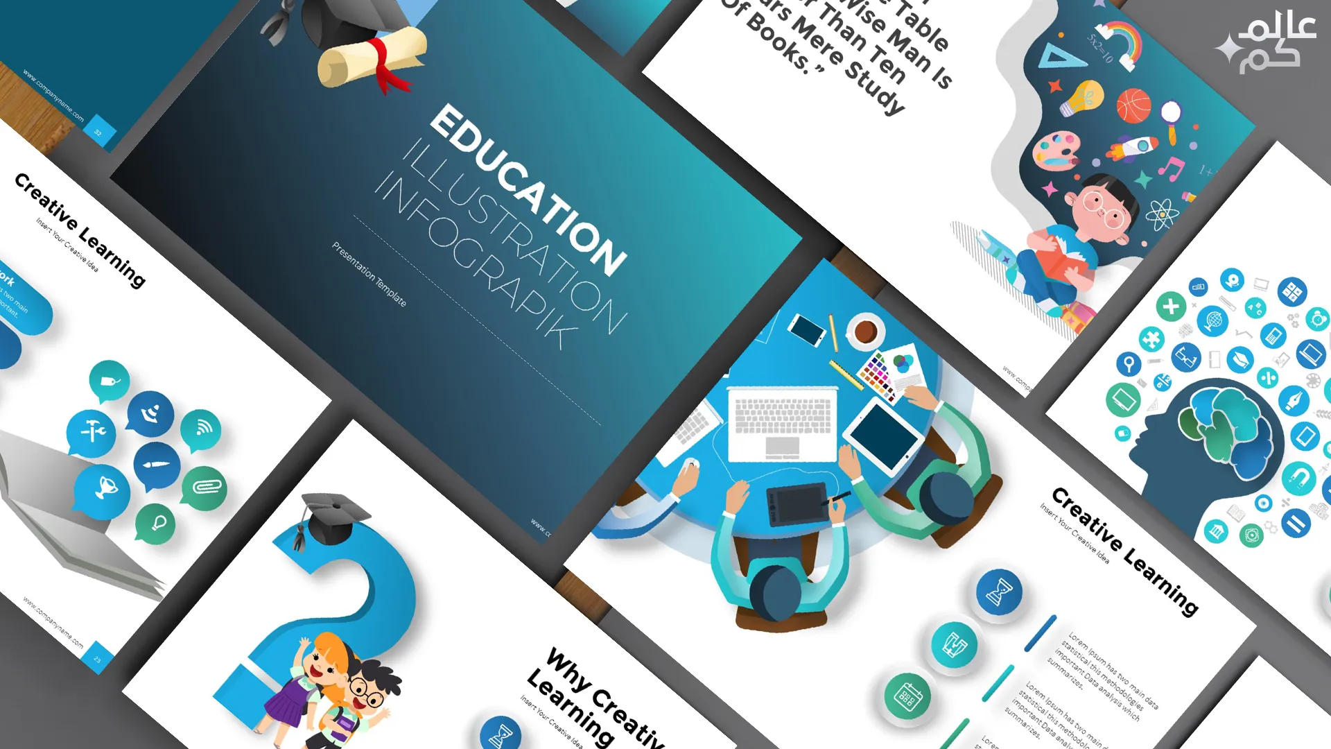 قالب بوربوينت 160 شريحة للمشاريع والدروس التعليمية مع ملحقات تصميم متميزة وشرائح انفوجرافيك لعرض الأفكار